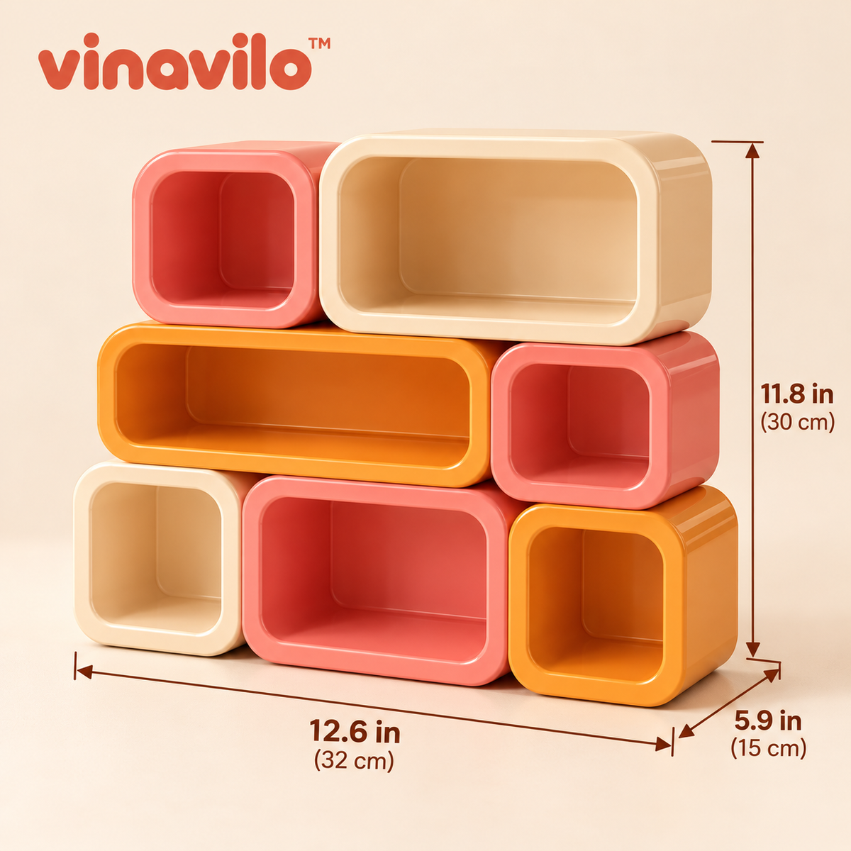vinavilo™ Modular Colorblock Storage Rack | Tiered Desktop Shelves, Colorful Vanity Storage