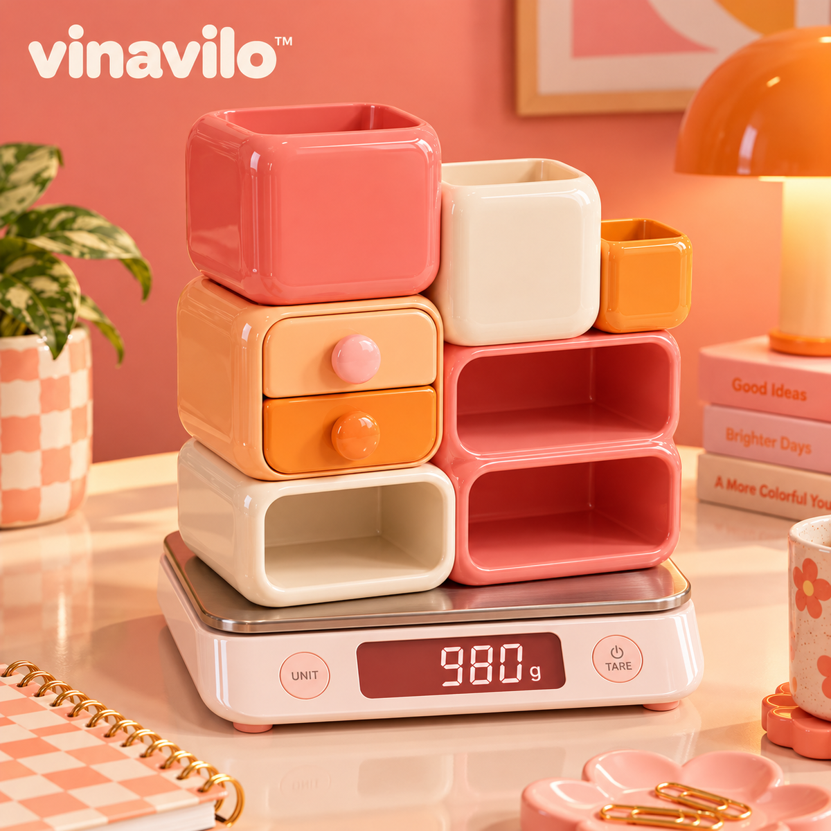 vinavilo™ Candy Cube Desktop Organizer | Cute Office Supplies, Desk Storage, Stationery Organizer