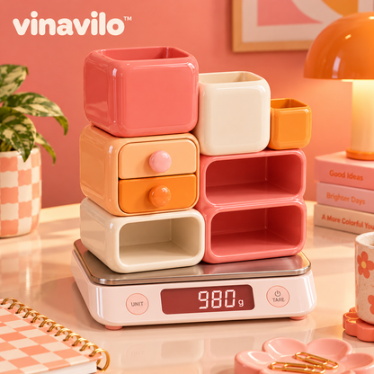 vinavilo™ Candy Cube Desktop Organizer | Cute Office Supplies, Desk Storage, Stationery Organizer