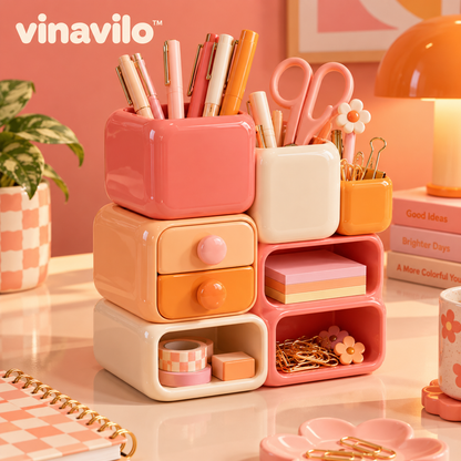 vinavilo™ Candy Cube Desktop Organizer | Cute Office Supplies, Desk Storage, Stationery Organizer