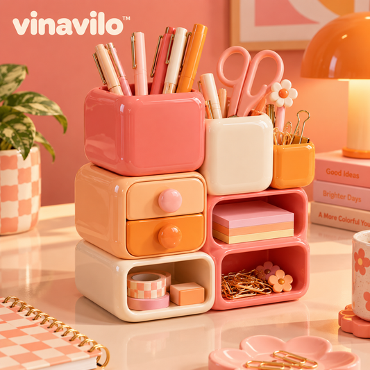 vinavilo™ Candy Cube Desktop Organizer | Cute Office Supplies, Desk Storage, Stationery Organizer