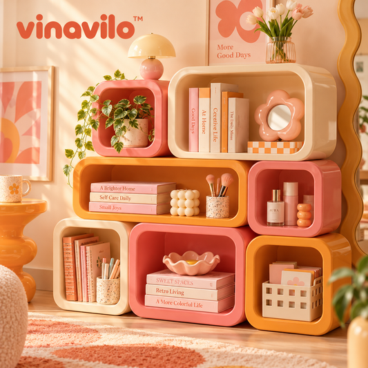 vinavilo™ Modular Colorblock Storage Rack | Tiered Desktop Shelves, Colorful Vanity Storage
