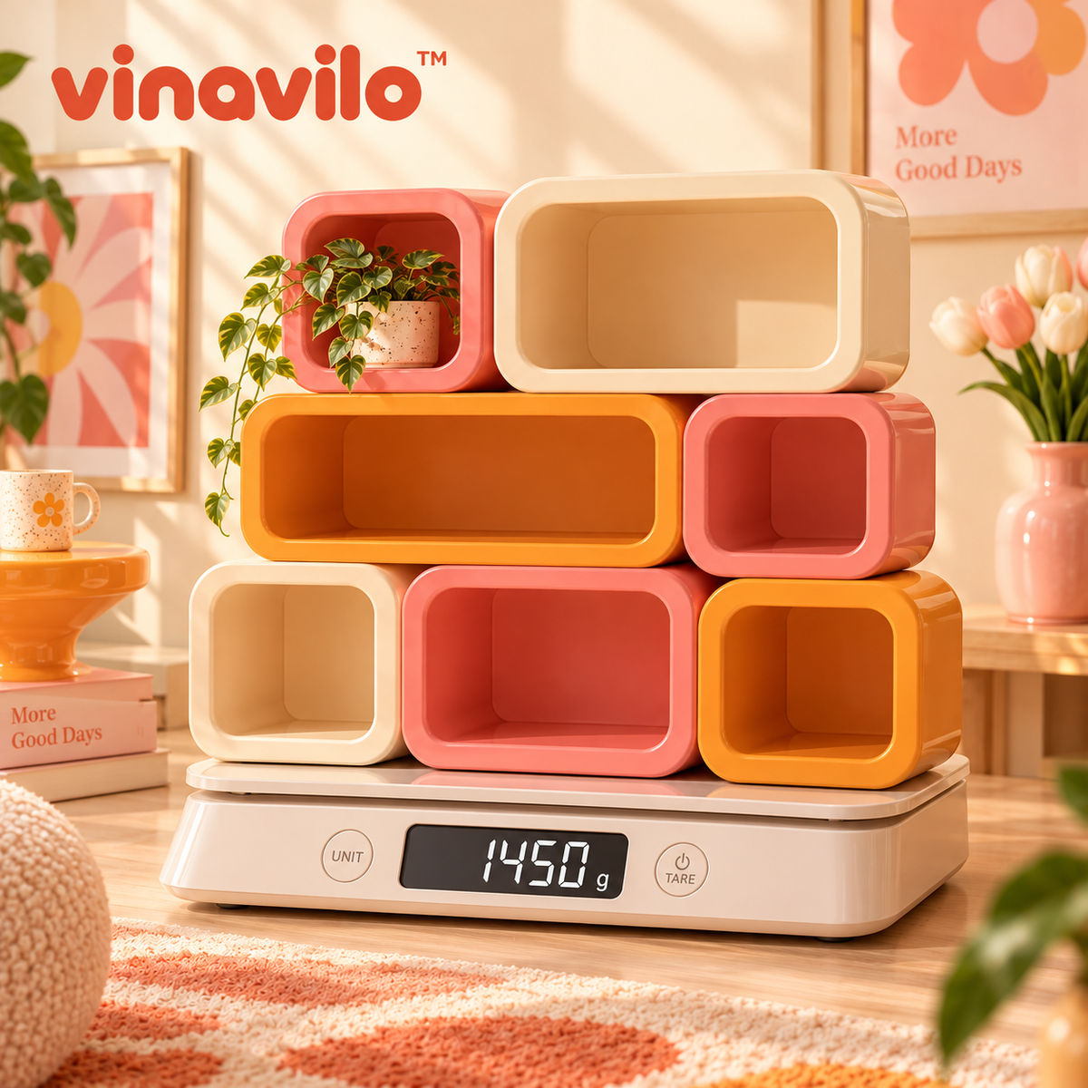 vinavilo™ Modular Colorblock Storage Rack | Tiered Desktop Shelves, Colorful Vanity Storage