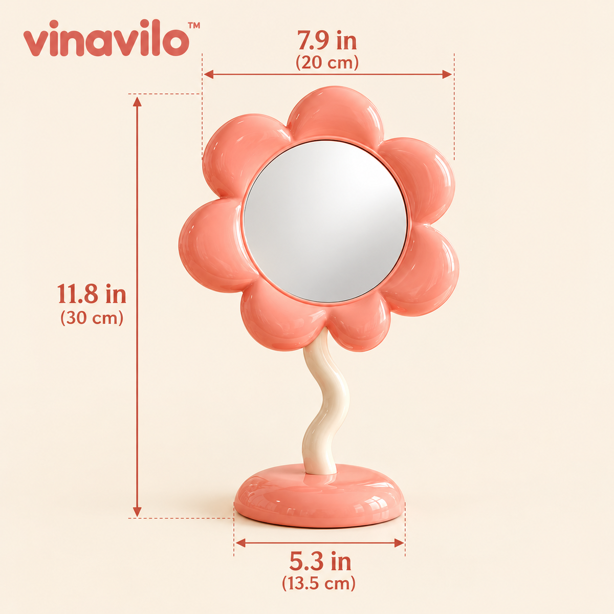 vinavilo™ Daisy Petal Vanity Mirror | Flower Table Mirror, Pink Beauty Mirror, Dresser Decor