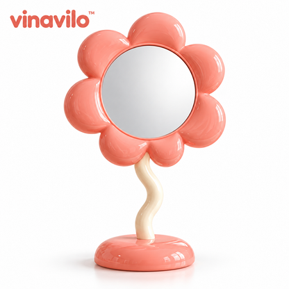 vinavilo™ Daisy Petal Vanity Mirror | Flower Table Mirror, Pink Beauty Mirror, Dresser Decor