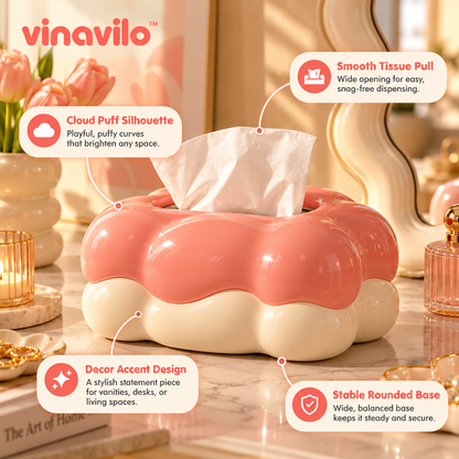 vinavilo™ Cloud Puff Tissue Box Cover | Cute Facial Tissue Holder, Cloud Bathroom Decor
