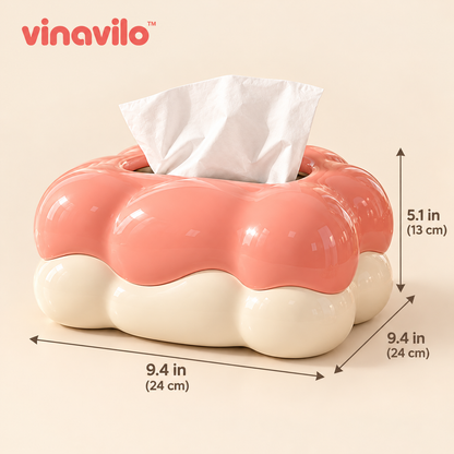 vinavilo™ Cloud Puff Tissue Box Cover | Cute Facial Tissue Holder, Cloud Bathroom Decor