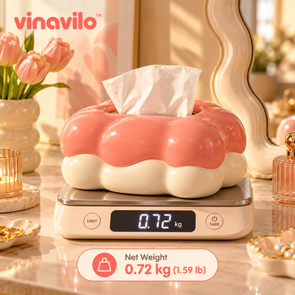 vinavilo™ Cloud Puff Tissue Box Cover | Cute Facial Tissue Holder, Cloud Bathroom Decor
