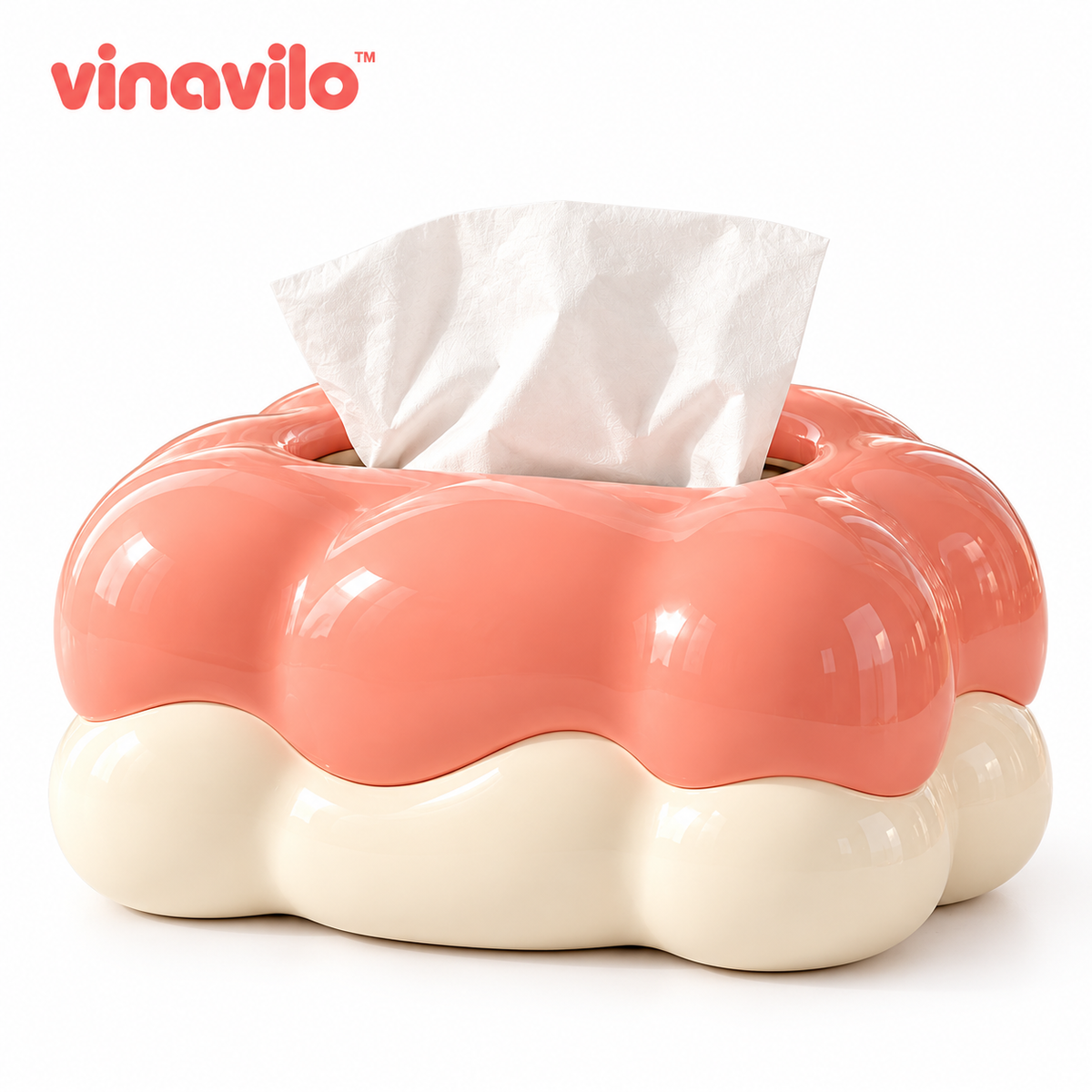 vinavilo™ Cloud Puff Tissue Box Cover | Cute Facial Tissue Holder, Cloud Bathroom Decor