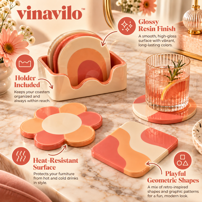 vinavilo™ Geo Pop Coaster Set | Colorful Drink Coasters, Geometric Table Decor