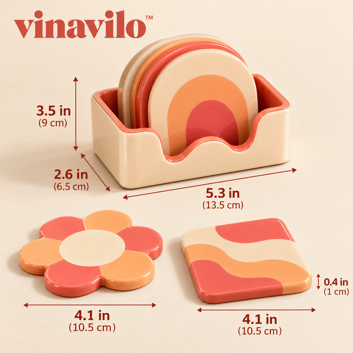 vinavilo™ Geo Pop Coaster Set | Colorful Drink Coasters, Geometric Table Decor