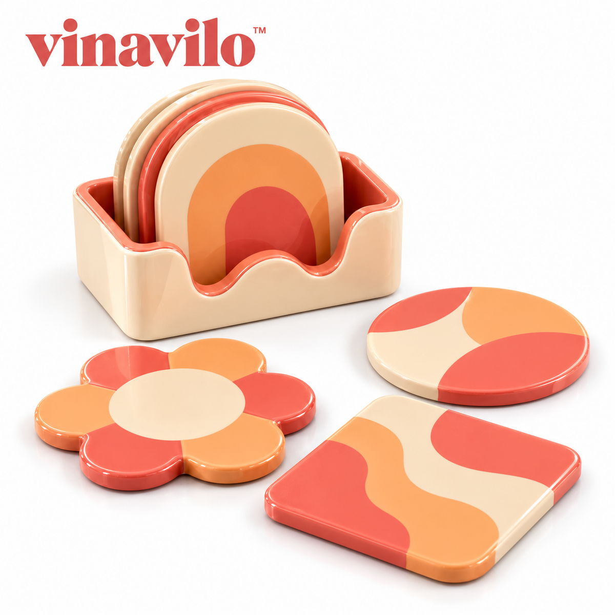 vinavilo™ Geo Pop Coaster Set | Colorful Drink Coasters, Geometric Table Decor
