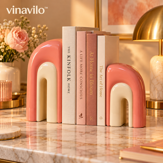 vinavilo™ Arc Duo Sculptural Bookends | Set of 2 Decorative Book Ends, Bookshelf Accessories