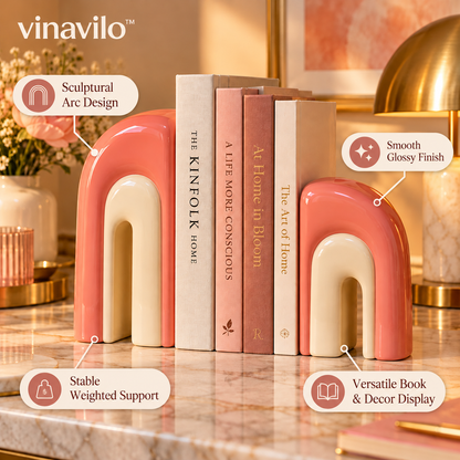 vinavilo™ Arc Duo Sculptural Bookends | Set of 2 Decorative Book Ends, Bookshelf Accessories