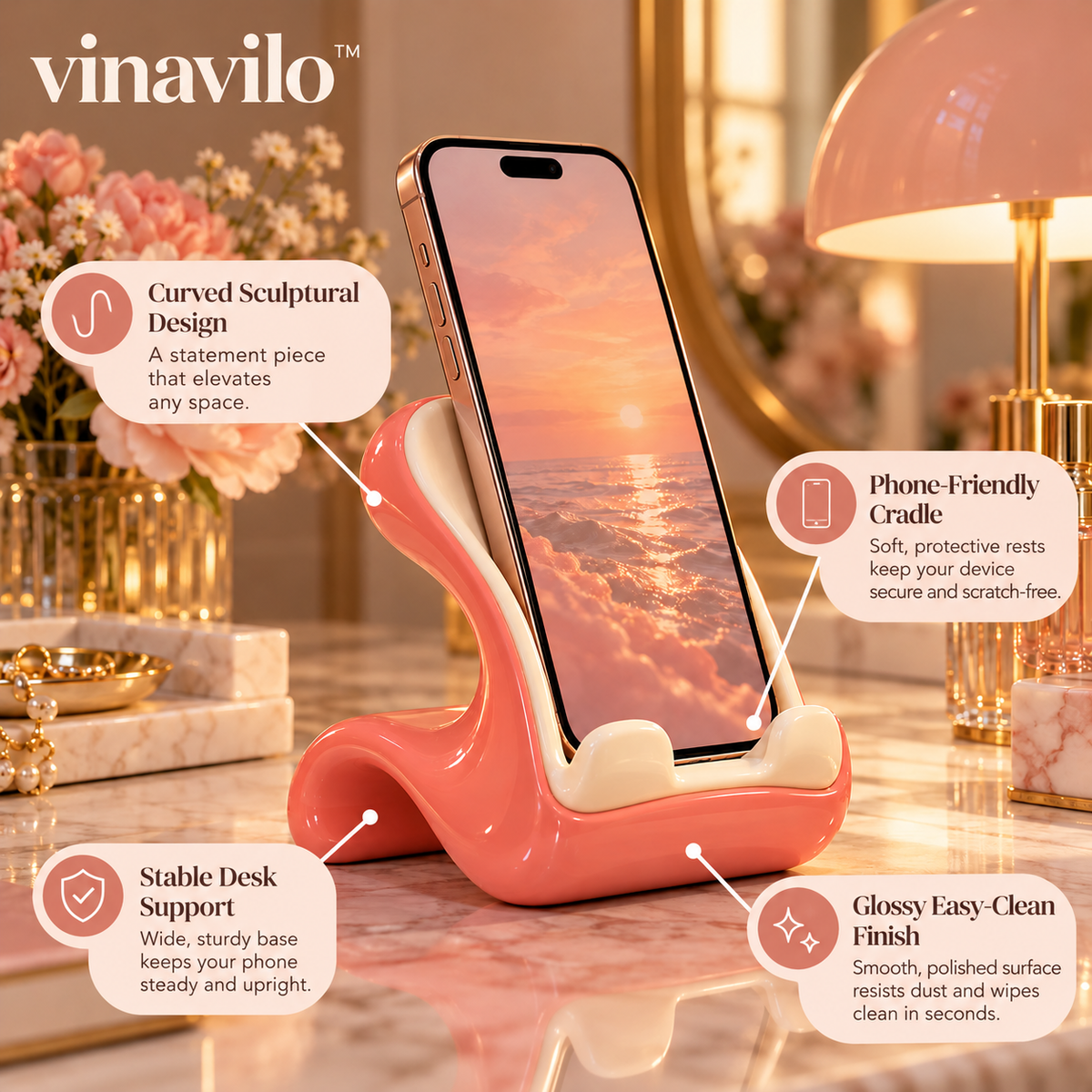 vinavilo™ Candy Curve Phone Stand | Desktop Smartphone Holder, Hands-Free Phone Dock